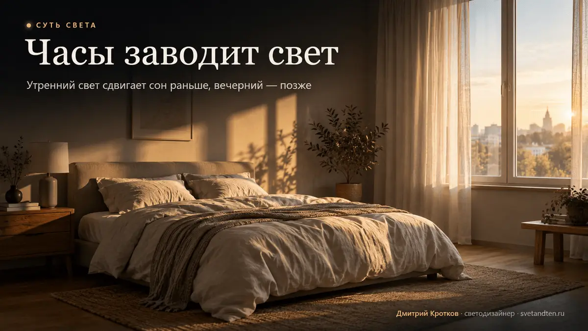 Свет в спальне вечером и утром