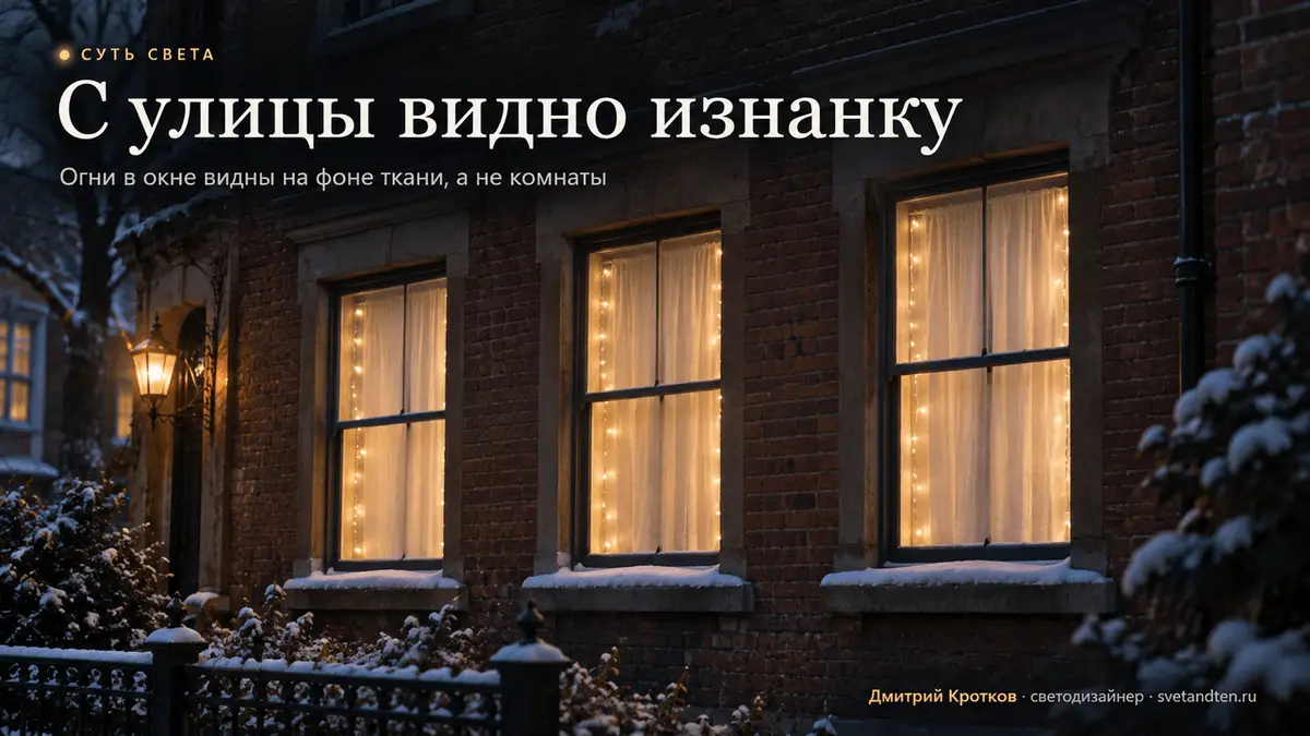Окно с гирляндой вечером