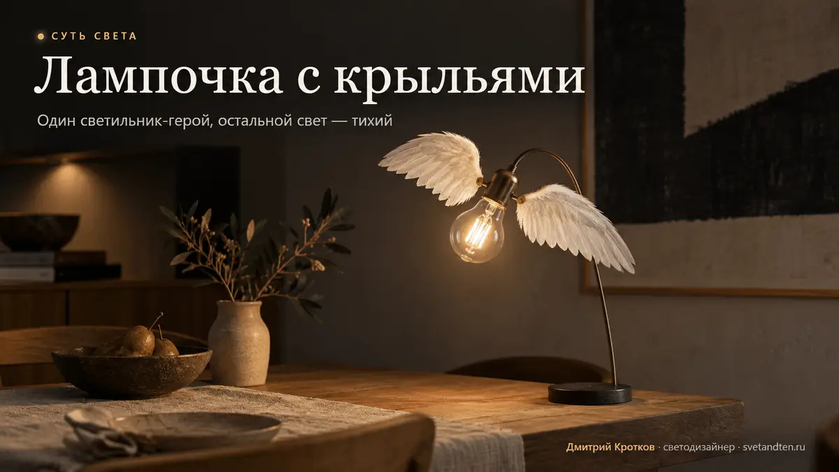 Лампочка с крыльями и люстра из записок