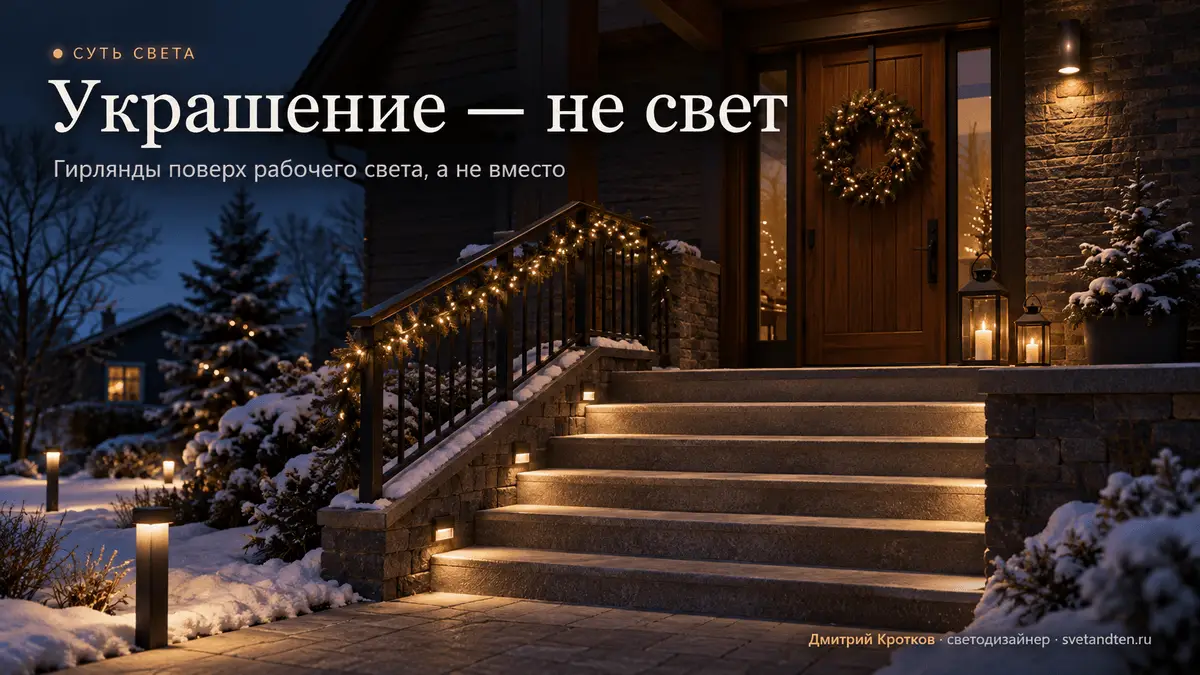 Крыльцо украсили гирляндами, а гости спотыкаются на ступенях