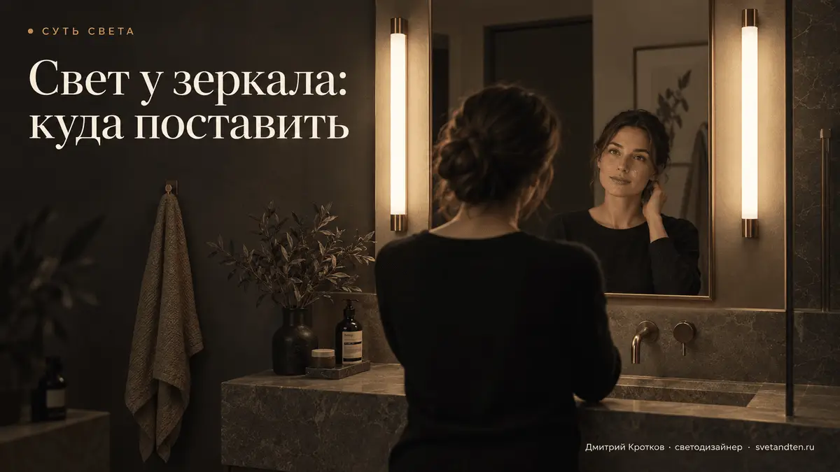 Куда поставить свет у зеркала