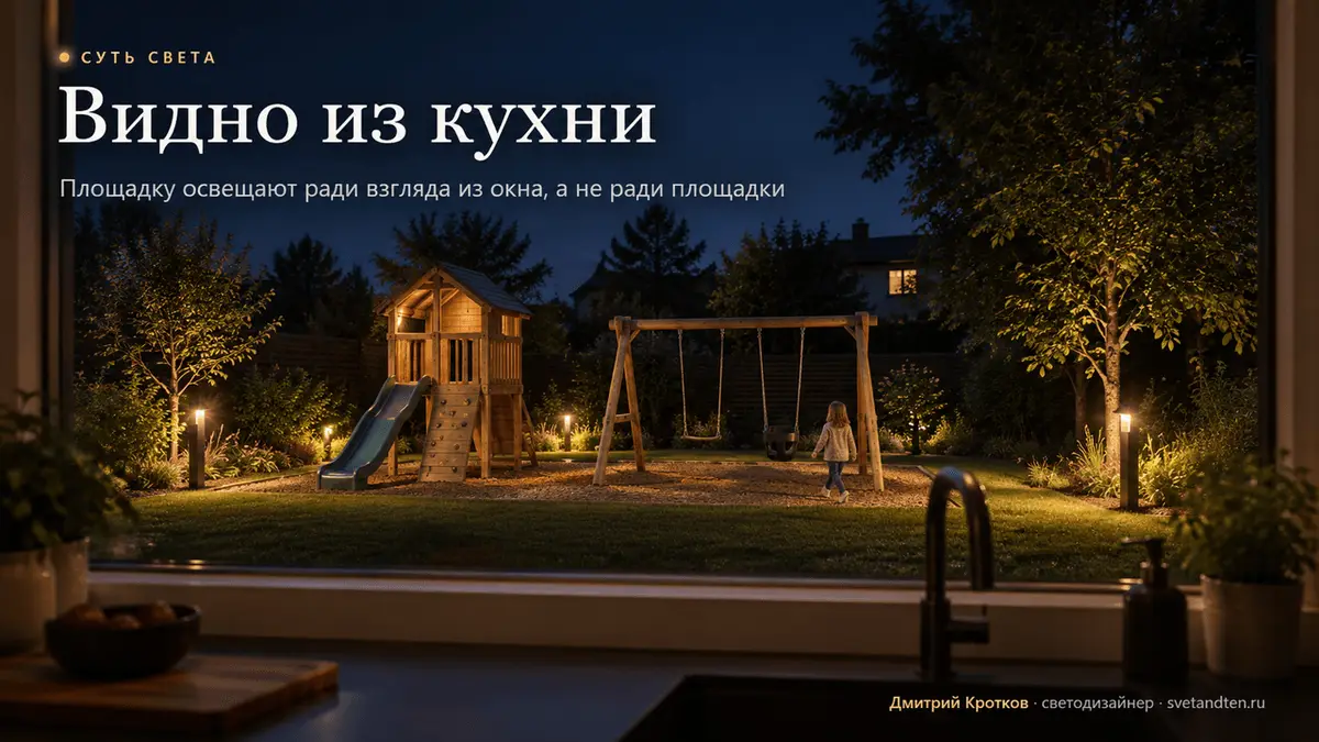 Детская площадка на участке вечером