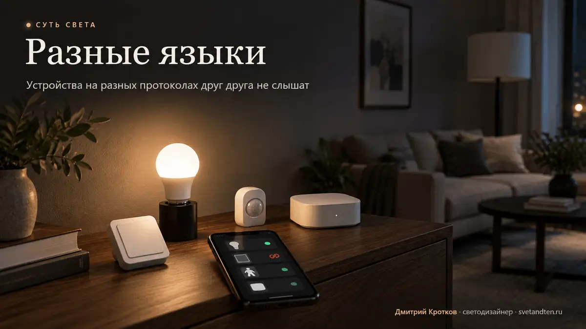 Умная лампа и выключатели разных фирм
